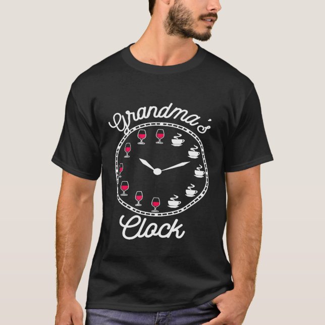 Camiseta Abuelo Clock Coffee que bebe alcohol amante del vi (Anverso)