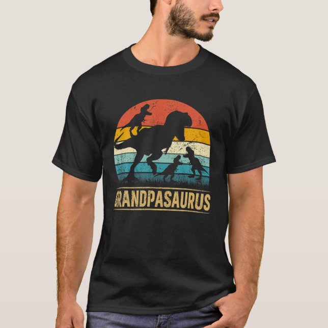 Camiseta Abuelo Dinosaurio T Rex Abuelo 3 Niños Padre (Anverso)