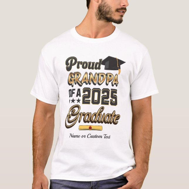 Camiseta Abuelo graduado de 2025 Orgulloso abuelo Oro negro (Anverso)