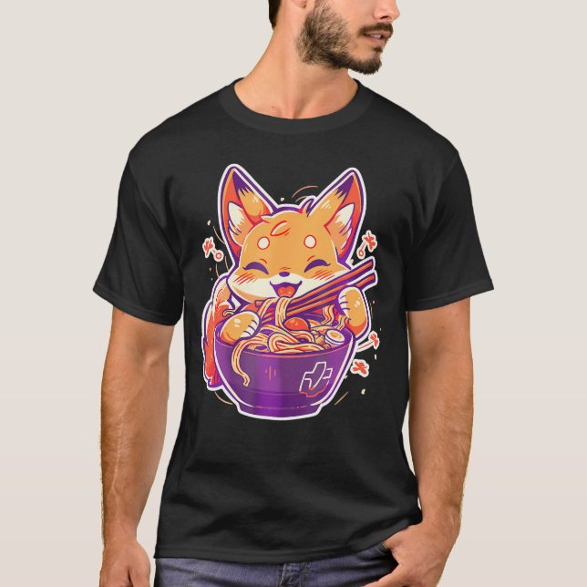 Camiseta Aburrido japonés Anime Kawaii Fox comiendo Chicas  (Anverso)