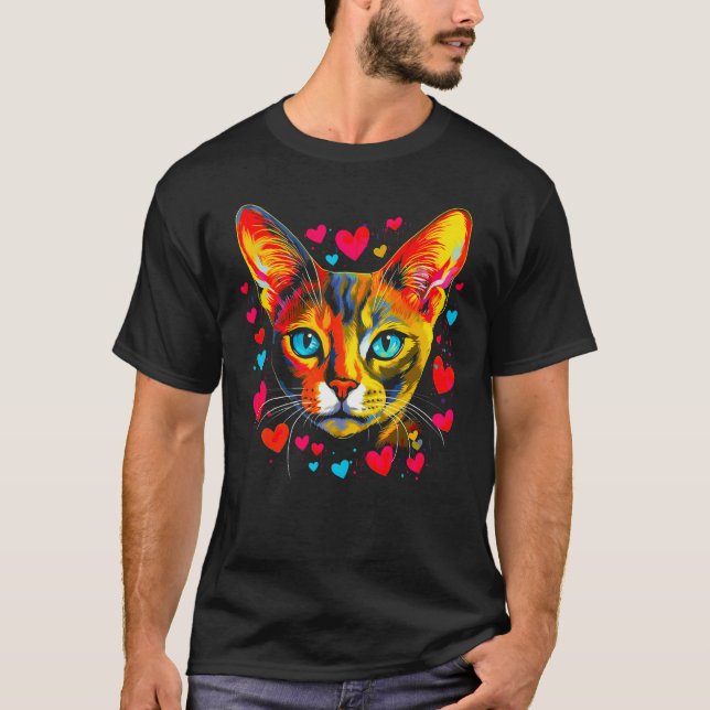 Camiseta Abyssinian Cat Blue Pink Red Heart (Anverso)