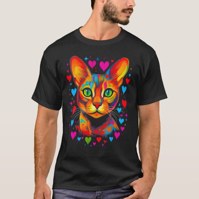 Camiseta Abyssinian Cat Pink Blue Red Heart (Anverso)