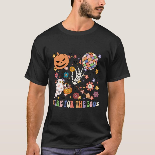 Camiseta Acá Para Los Boos Tocante Halloween Skeleton Hand  (Anverso)