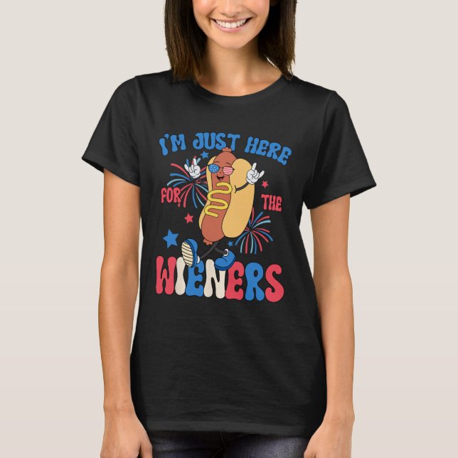 Camiseta Acá Para Los Weiners 4 De Julio Divertido Hot Do (Anverso)