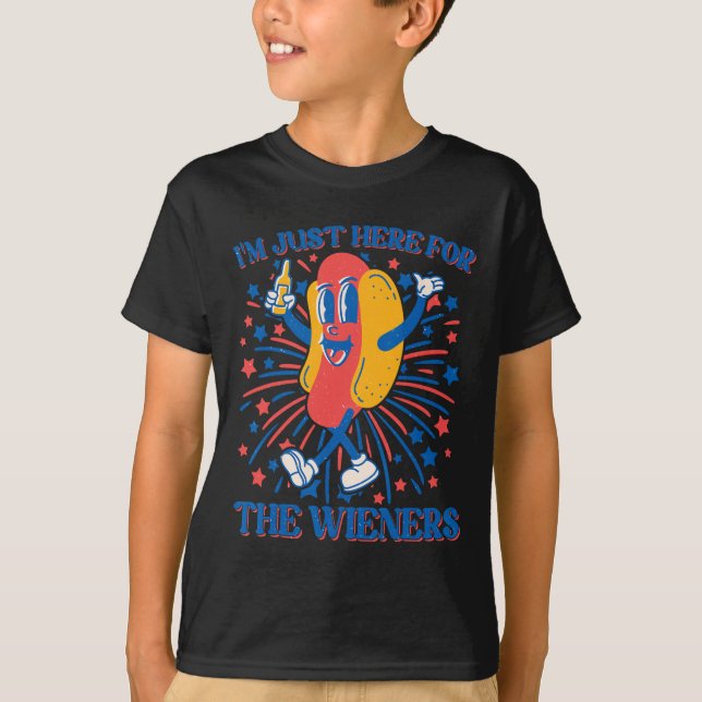 Camiseta Acá Para Los Wieners Perro Caliente Gracioso 4 De  (Anverso)