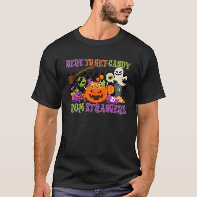 Camiseta Acá Para Obtener Dulces De Los Extraños Retro De H (Anverso)