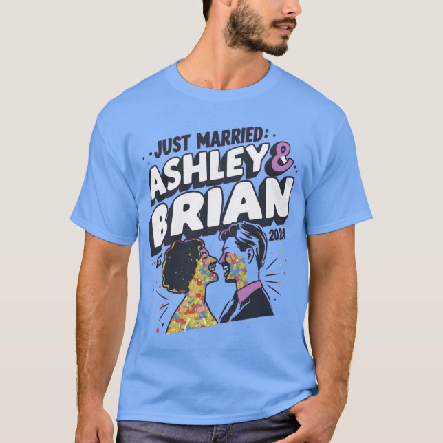 Camiseta Acabo De Casarse: Ashley y Brian - Est. 2024 (Anverso)
