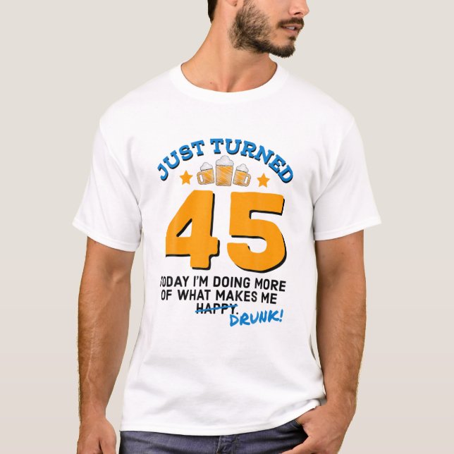 Camiseta Acabo De Cumplir 45 Aves Bebiendo 45 Años Borracho (Anverso)