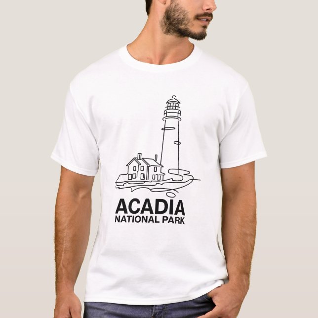 Camiseta Acadia National Park Lighthouse Line Art (Anverso)