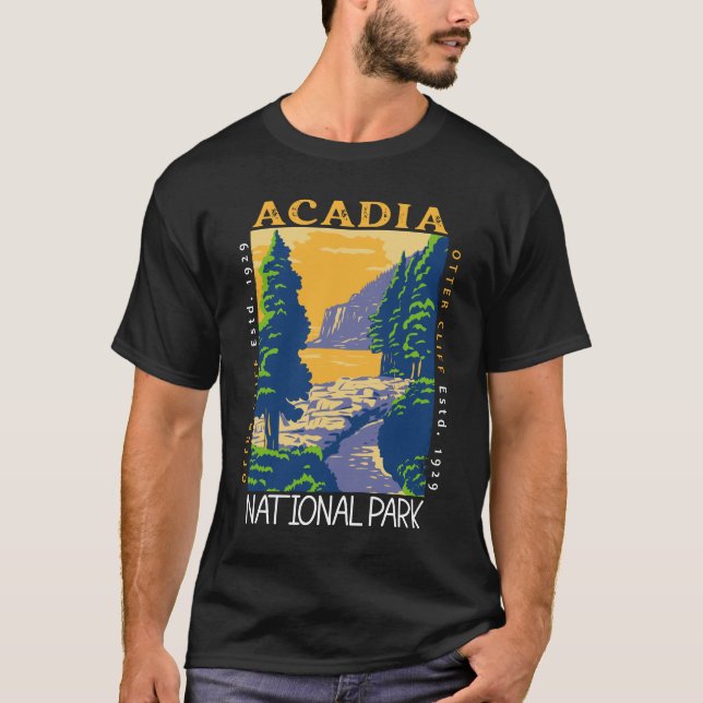 Camiseta Acadia Parque Nacional Bar Harbour Otter Cliff Ret (Anverso)