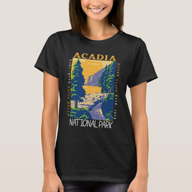Camiseta Acadia Parque Nacional Bar Harbour Otter Cliff Ret (Anverso)