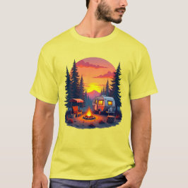 Camiseta Acampando al atardecer en la selva del bosque