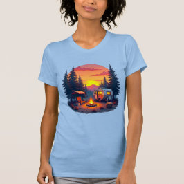 Camiseta Acampando al atardecer en la selva del bosque