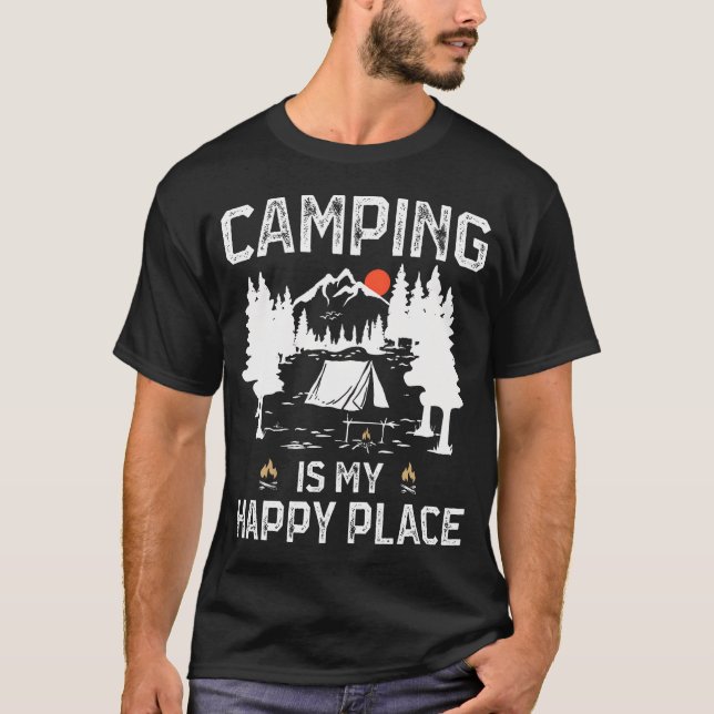 Camiseta Acampar es mi lugar feliz Camper divertido Bosque  (Anverso)