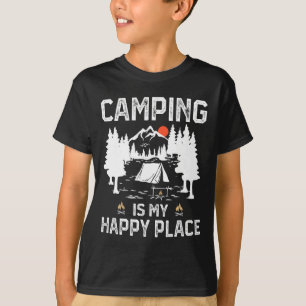 Camiseta Acampar es mi lugar feliz Divertido campamento bos