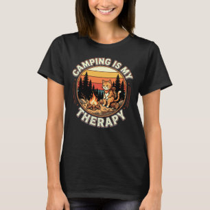 Camiseta Acampar Es Mi Terapia Amante Gatos Aventura Al Air