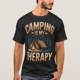Camiseta Acampar Es Mi Terapia Diversión Fuego de Campament