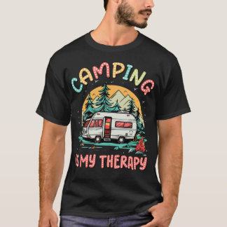 Camiseta Acampar Es Mi Terapia Fogata Campamento De Verano 