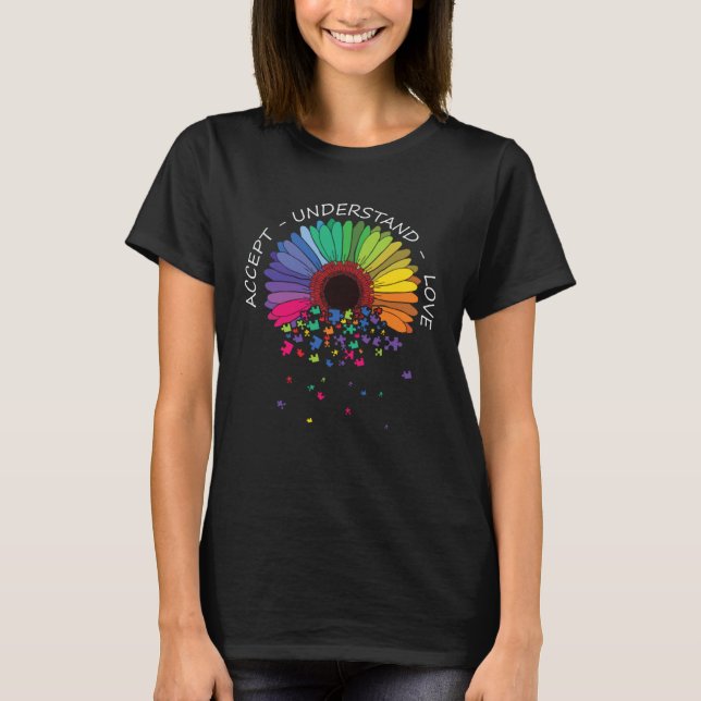 Camiseta Accept Understand Love Sunflower Autism Awareness  (Anverso)