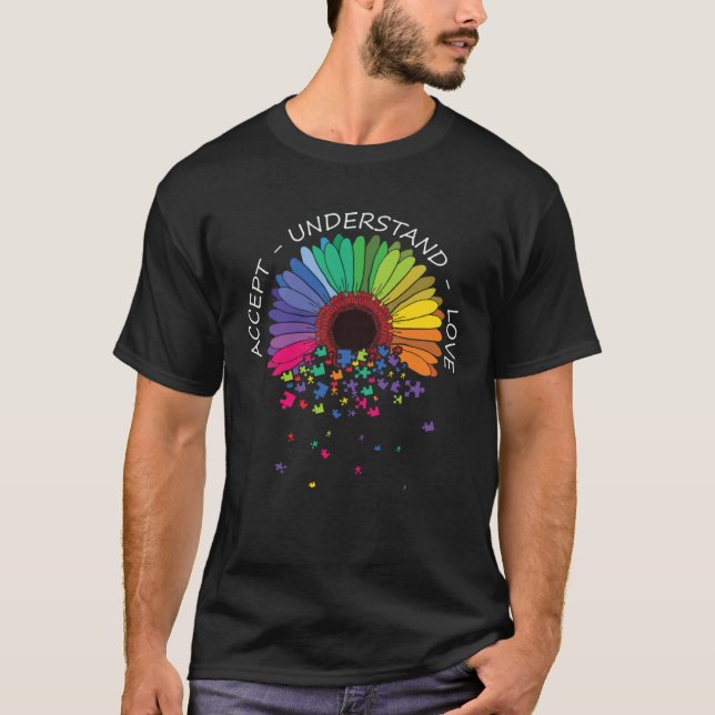 Camiseta Accept Understand Love Sunflower Autism Awareness  (Anverso)