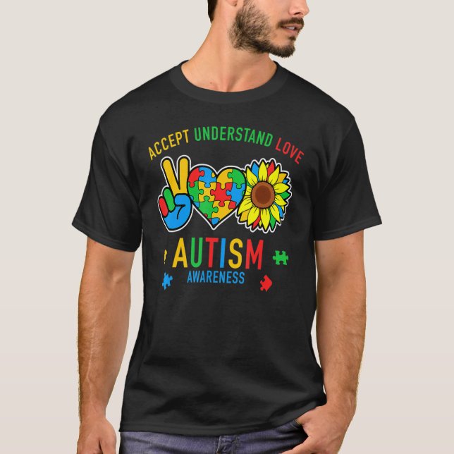 Camiseta Accept Understand Love Sunflower Everybody Autism  (Anverso)