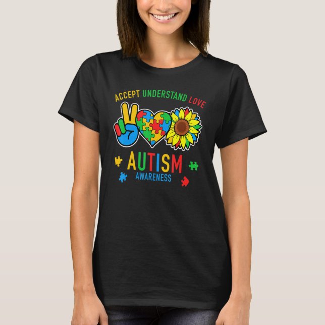 Camiseta Accept Understand Love Sunflower Everybody Autism  (Anverso)