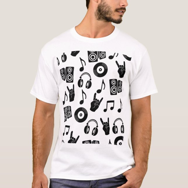 Camiseta Accesorios musicales: Patrón de cosecha monocromo. (Anverso)