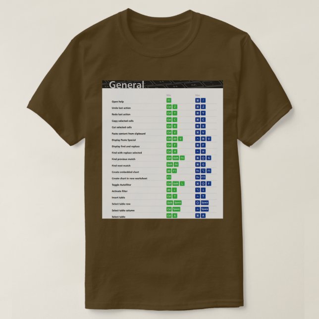 Camiseta Accesos rápidos generales de teclado Excel Accesos (Diseño del anverso)