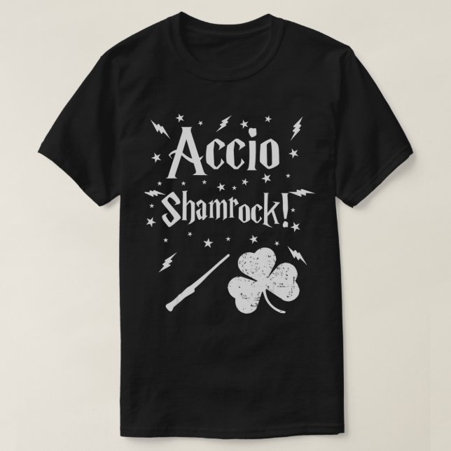 Camiseta Accio Shamrock Magic Wand Irish St Patrick (Diseño del anverso)