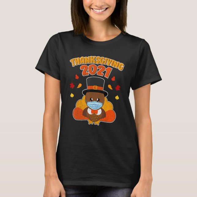 Camiseta Acción de Gracias 2021 Turquía Facemask Otoño Caíd (Anverso)