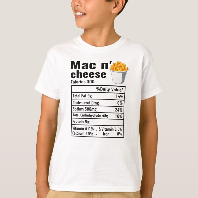 Camiseta Acción de Gracias de Mac n Cheese Nutritional Fact (Anverso)