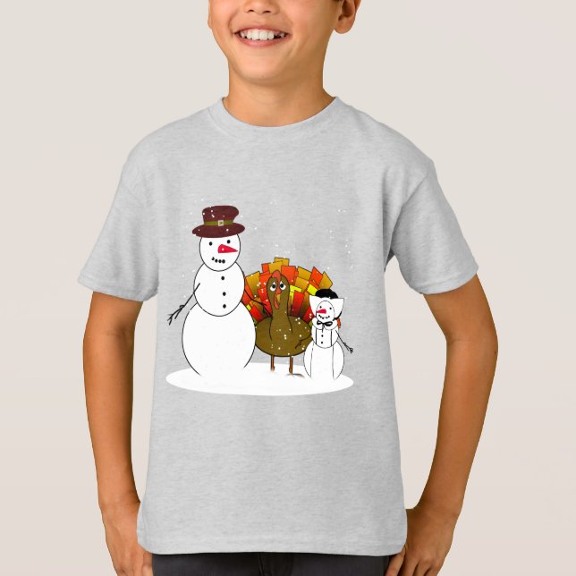Camiseta Acción de Gracias de Peregrino Snowman (Anverso)