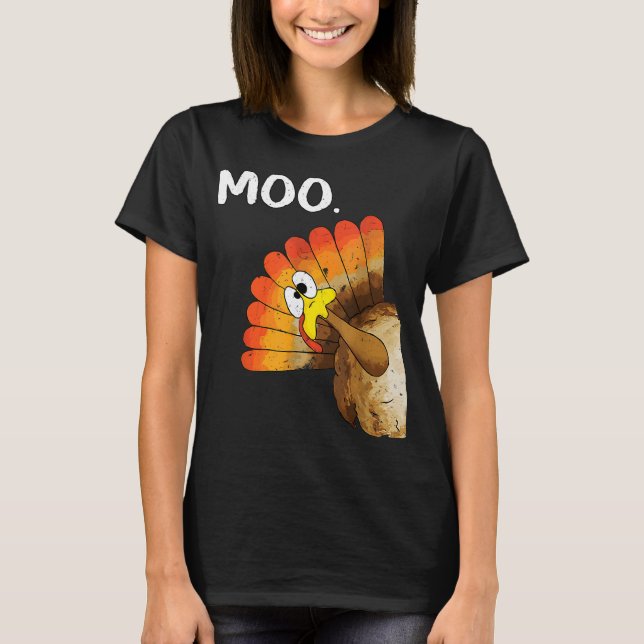 Camiseta acción de gracias de turkey moo divertido (Anverso)