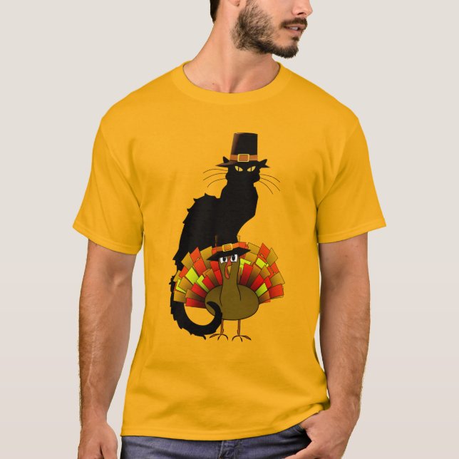 Camiseta Acción de Gracias Le Chat Noir Con Turquía (Anverso)
