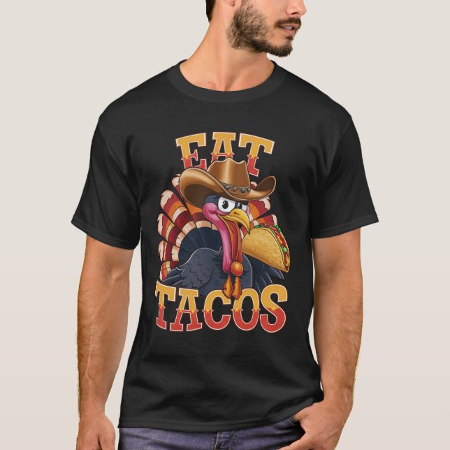 Camiseta Acción de Gracias Turquía come tacos graciosos mex (Anverso)