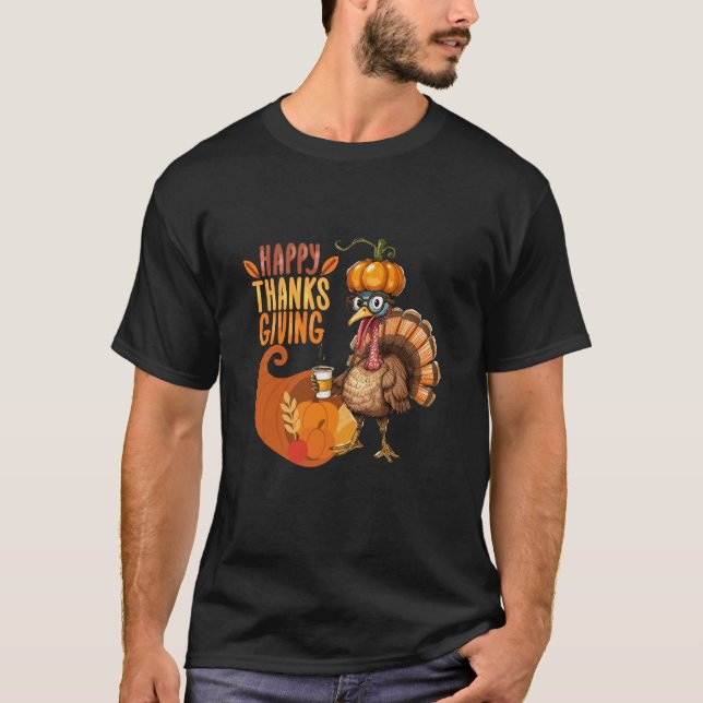 Camiseta Acción de Gracias Turquía con Gorra de calabaza (Anverso)
