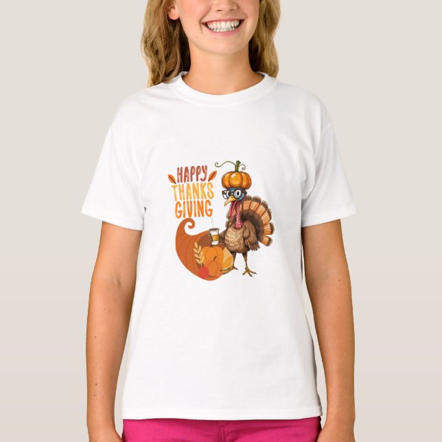 Camiseta Acción de Gracias Turquía con Gorra de calabaza (Anverso)