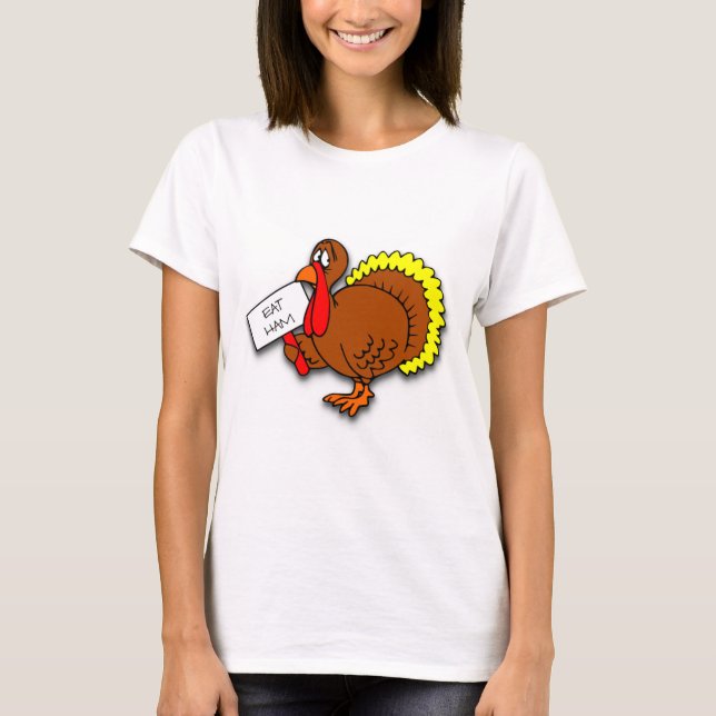 Camiseta Acción de Gracias Turquía dice Comer Ham (Anverso)