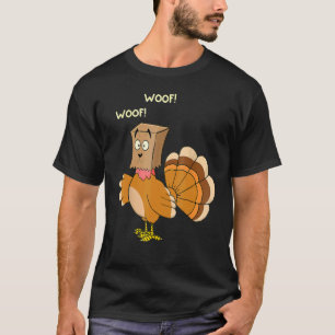 Camiseta Acción de Gracias Turquía Falsa Perro WOOF Happy T