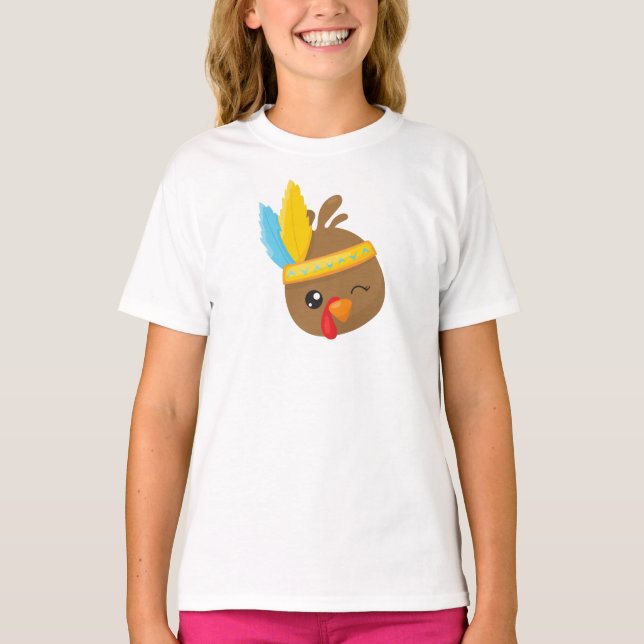 Camiseta Acción de Gracias Turquía, Turquía marrón, plumas (Anverso)