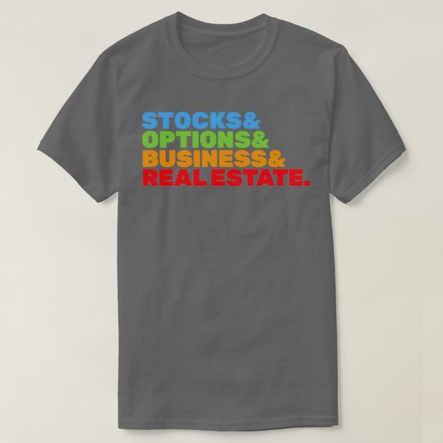 Camiseta Acciones Y Opciones Y Empresas Y Bienes Raíces (Diseño del anverso)