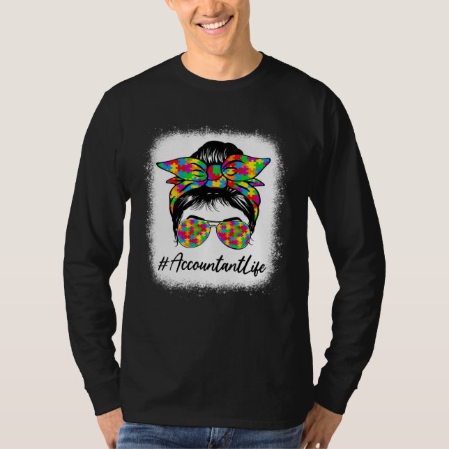 Camiseta Accountant Messy Bun Women Supporting Autism Aware (Anverso)
