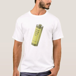 Camiseta Aceite de oliva virgen extra en una botella redond