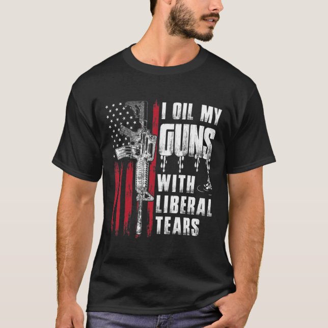 Camiseta Aceito Mis Pistolas Con Lágrimas Liberales Bandera (Anverso)