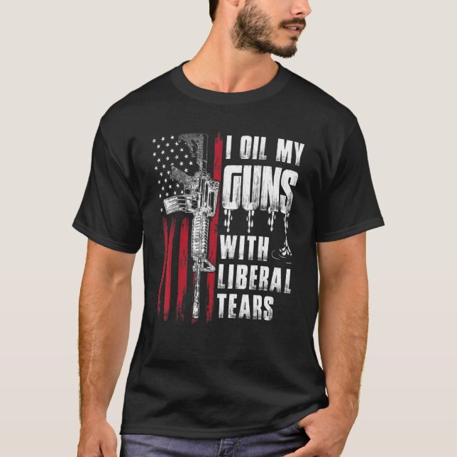 Camiseta Aceito Mis Pistolas Con Lágrimas Liberales Bandera (Anverso)