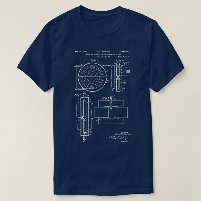 Camiseta Acelerador de partículas patente 1934 cern nobel d (Diseño del anverso)