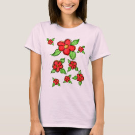 Camiseta Acentuada flor roja brillante de Artsy