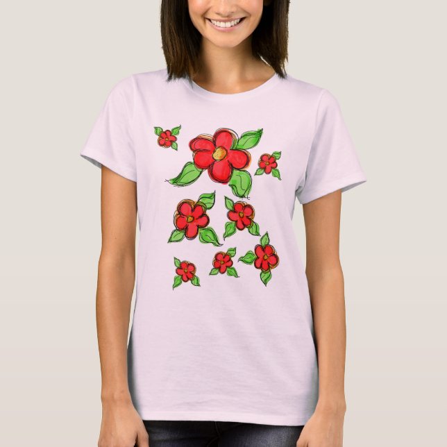 Camiseta Acentuada flor roja brillante de Artsy (Anverso)