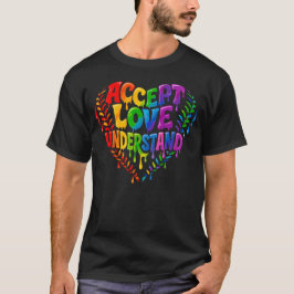 Camiseta Acepta Ama Entiende Corazón Goteo Arcoíris Autismo