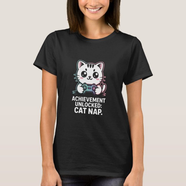 Camiseta Achievement Unlocked Cat Nap Gamer Fun (Anverso)